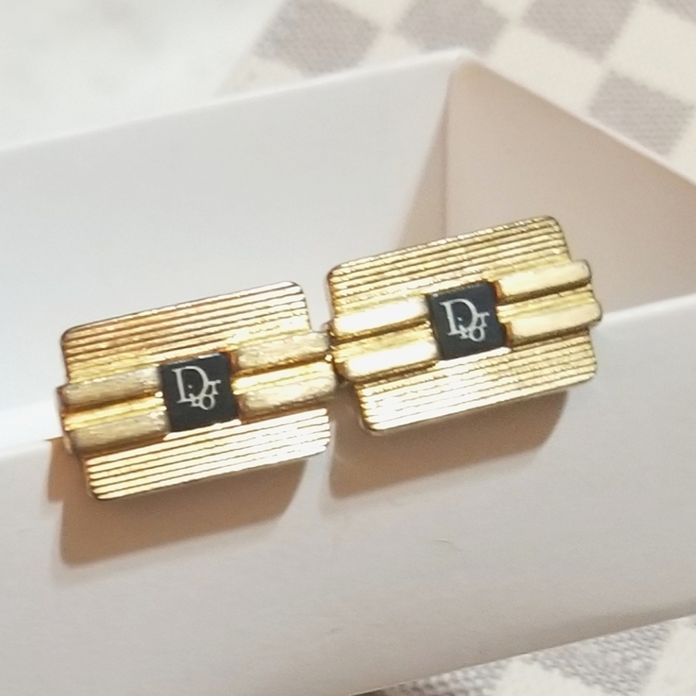 Christian Dior Vintage Logo Gold Plated Cufflinks - Picture 3 of 4